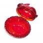 Mosser Glass Red Easter Bunny Rabbit On Nest Basket Candy Dish Box Glows