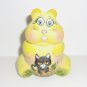 Fenton Glass Yellow Surprised Hippo w Halloween Cat Figurine Ltd Ed 21/55 Kibbe