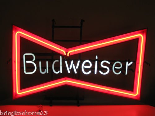 Budweiser Bowtie Neon Sign Light 1990 Anheuser Busch Bar Vintage Beer 