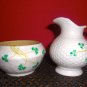 BELLEEK SHAMROCK MINI CREAMER AND SUGAR BOWL. 2ND GREEN MARK