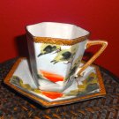 NIPPON ANTIQUE PORCELAIN CUP & SAUCER SET. HANDPAINTED