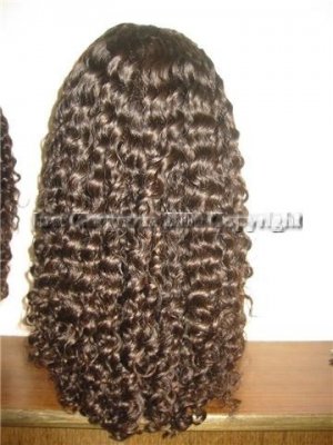 Full Lace Cap 100% Indian Remy Human Hair Full Lace Wigs 16" Curly 2# dark brown