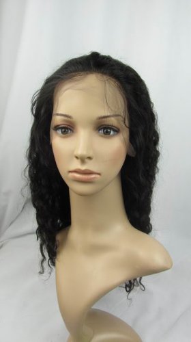 indian remy human hair front lace wig 16" 1# deep wave