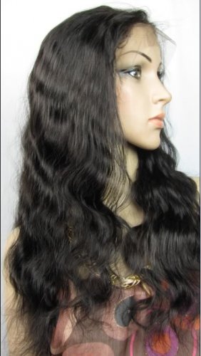 22" body wave indian remy human hair full front lace wig 1b#