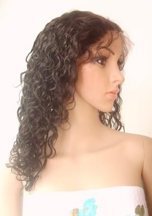 front lace wig 100% remy human hair 16" 1b# curly