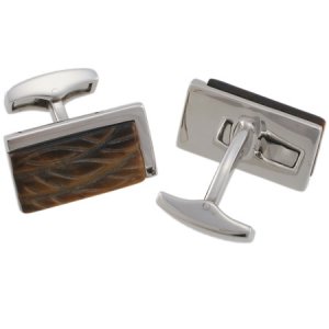 Tateossian Silver Tiger Eye Onyx Cufflinks CUF0556