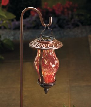 Red Glass Solar Lantern Stake