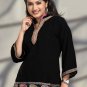 Mandarin collar 3/4th sleeve poly viscose tunic top with multi colour embroidery