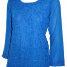 Scoop neck full sleeve thigh length thread embroidered crepe tunic