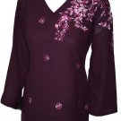 V neck full sleeve thigh length thread embroidered cotton tunic