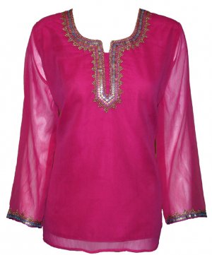Scoop neck Full Sleeve stones n sequins embellished Cotton tunic