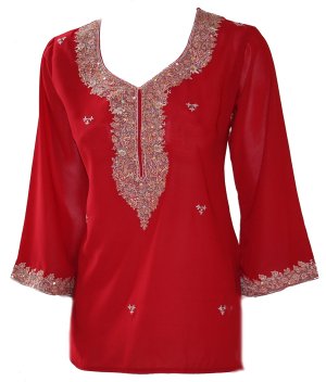 Pointed U neck Full Sleeve thread embroidered Crepe tunic