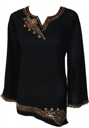 Split neck Full Sleeve stones n sequins embellished Cotton tunic