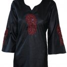 Split neck full sleeve stones n sequins embellished silk cotton tunic