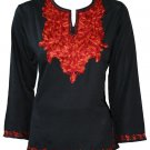 Split neck Full Sleeve thread embroidered Cotton tunic