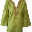 Split neck full sleeve stones n sequins embellished silk cotton tunic