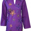 Split neck thigh length thread embroidered silk cotton tunic