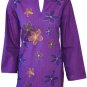 Split neck thigh length thread embroidered silk cotton tunic