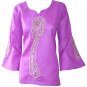 Split neck full sleeve thigh length stones n sequence silk cotton