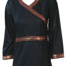 V neck full sleeve stones n sequins embellished silk cotton tunic