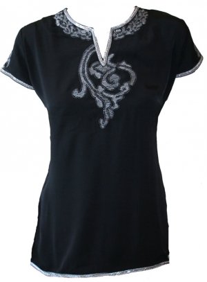 Split neck sequence and zardhoshi work Synthetic tunic