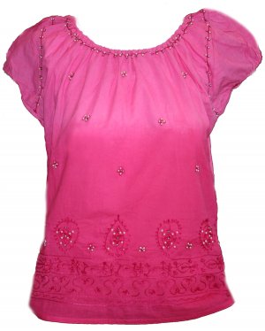 Wide scoop neck thread embroidery n sequins embellished Cotton tunic