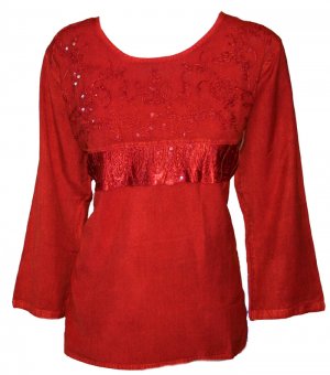 wide scoop neck thread embroidery n sequins embellished Cotton tunic