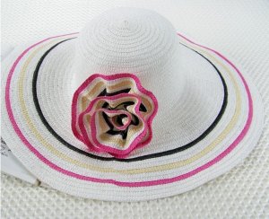 Hot Women Flower Brim Floppy Fold Beach / Sun Hat Wide Brim Floppy Summer (WHITE)+ free ship