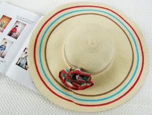 khaki Hot Women Flower Brim Floppy Fold Beach / Sun Hat Wide Brim Floppy Summer + free ship