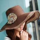 Chocolate Women Flower Brim Floppy Fold Beach / Sun Hat Wide Brim Floppy Summer + free ship