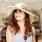 khaki Hot Women Flower Brim Floppy Fold Beach / Sun Hat Wide Brim Floppy Summer + free ship