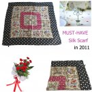Beautiful Colorful Polka Dot Floral 100% Pure Twill Silk Large Square Scarf