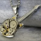 Alfresco Style GUITAR steampunk necklace with a vintage watch movement WORLDWIDE FREE SHIPPING