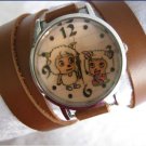Handmade Leather Wrap Bracelet Watch with a lovely pattern WORLDWIDE FREE SHIPPING