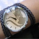 Handmade Leather Wrap Bracelet Watch with a lovely pattern WORLDWIDE FREE SHIPPING