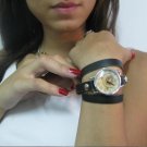 Handmade Leather Wrap Bracelet Watch with a lovely pattern WORLDWIDE FREE SHIPPING