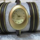 Handmade Dark Brown Leather Wrap Bracelet Watch with a lovely pattern WORLDWIDE FREE SHIPPING