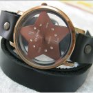 Handmade Dark Brown Leather Wrap Bracelet Watch with a lovely pattern WORLDWIDE FREE SHIPPING