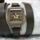 Leather Wrap Bracelet leather Watch with a brown real leather band with a lovely pattern FREE SHIP
