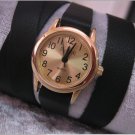Leather Wrap Bracelet leather Watch with a brown real leather band with a lovely pattern FREE SHIP
