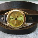 Leather Wrap Bracelet leather Watch with a brown real leather band with a lovely pattern FREE SHIP