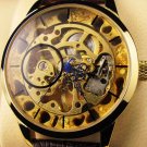 Skeleton Watch Leather Wrap Watch Steampunk Mechanical Bracelet leather Watch FREE SHIP