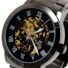 Skeleton Watch Leather Wrap Watch Steampunk Mechanical Bracelet leather Watch FREE SHIP