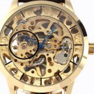 Skeleton Watch Leather Wrap Watch Steampunk Mechanical Bracelet leather Watch FREE SHIP