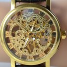 Skeleton Watch Leather Wrap Watch Steampunk Mechanical Bracelet leather Watch FREE SHIP