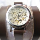 Steampunk skeleton Mechanical Watch Genuine leather Watch with a full skeleton pattern Free Ship