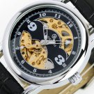 Steampunk skeleton Mechanical Watch Genuine leather Watch with a full skeleton pattern Free Ship