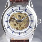 Steampunk skeleton Mechanical Watch Genuine leather Watch with a full skeleton pattern Free Ship
