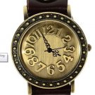 Leather Wrap Bracelet leather Watch with a brown real leather band with a lovely pattern FREE SHIP