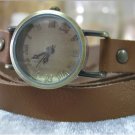 Leather Wrap Bracelet leather Watch with a brown real leather band with a lovely pattern FREE SHIP